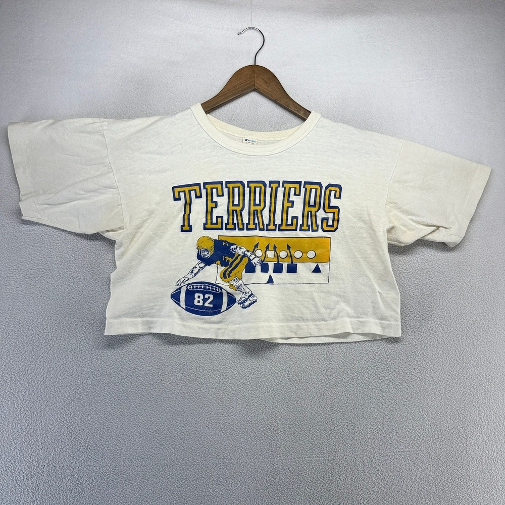 Vintage Champion Shirt Adult Large White Terriers Football Vintage Crop Top 80s